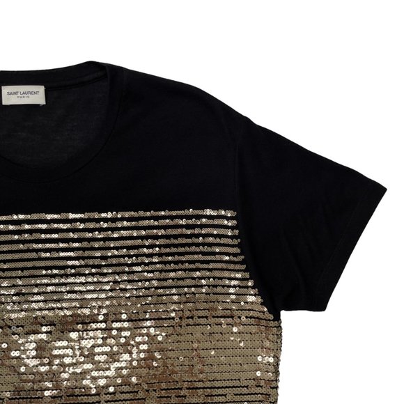 Saint Laurent Viscose/Polyester Sequin Striped T-shirt - Black Gold | Large - Picture 2 of 12